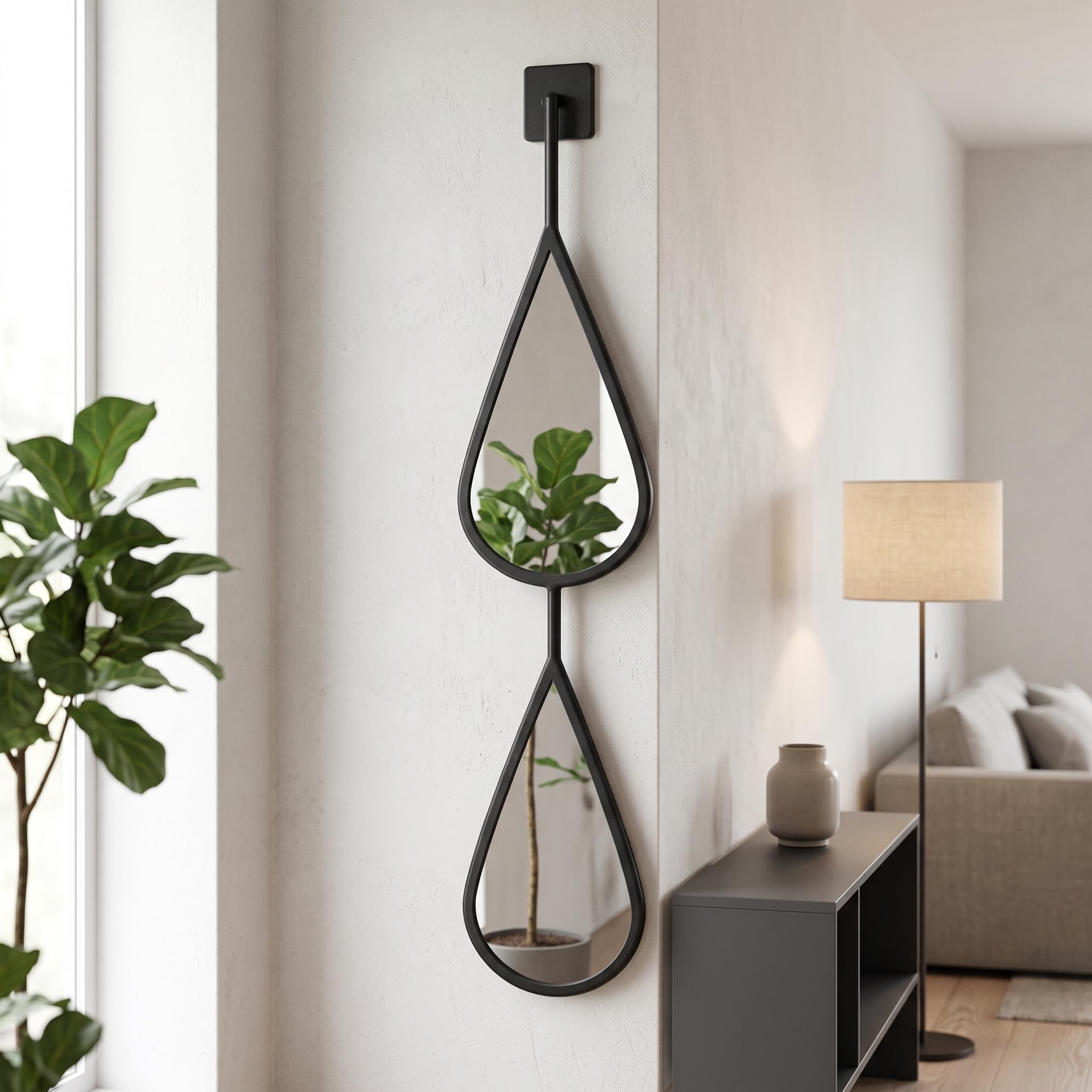 Specchio a Goccia in Metallo Set Specchio Parete Specchio Decorativo Specchio Ingresso Cura Artigianale in Metallo Resistente Estetica Raffinata, Argento, Moderno Semplice