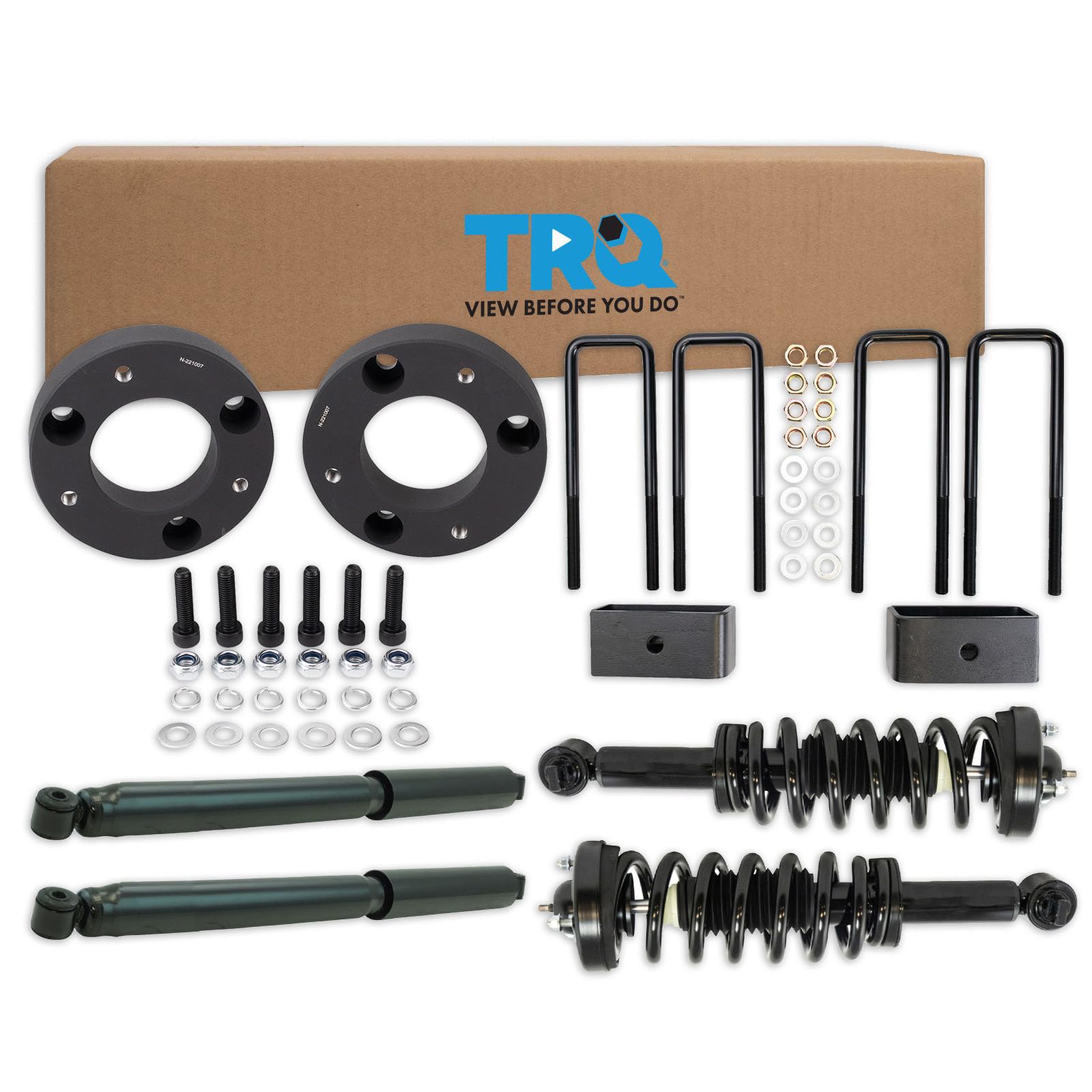 TRQ Front and Rear Complete Strut Assembly &amp; Shock Absorber Kit Complete Strut &amp; Coil Spring Assembly Leveling Kit Compatible with 2014 Ford F-150