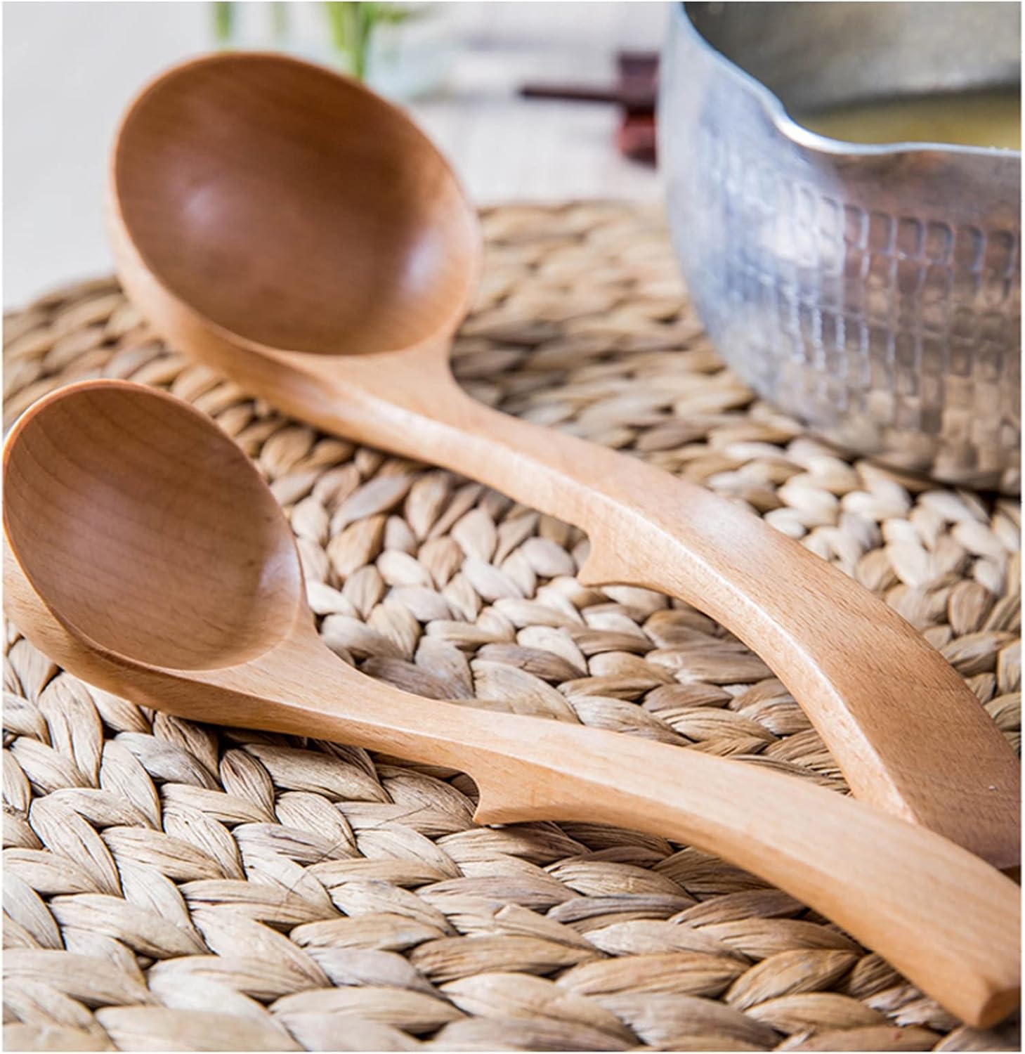 Fine Spoons Soup Spoon Wooden Large Hot Pot Spoon Japanese Style Hook Spoon Kitchen Household Large Soup Spoon Set of 2 Soup Spoons