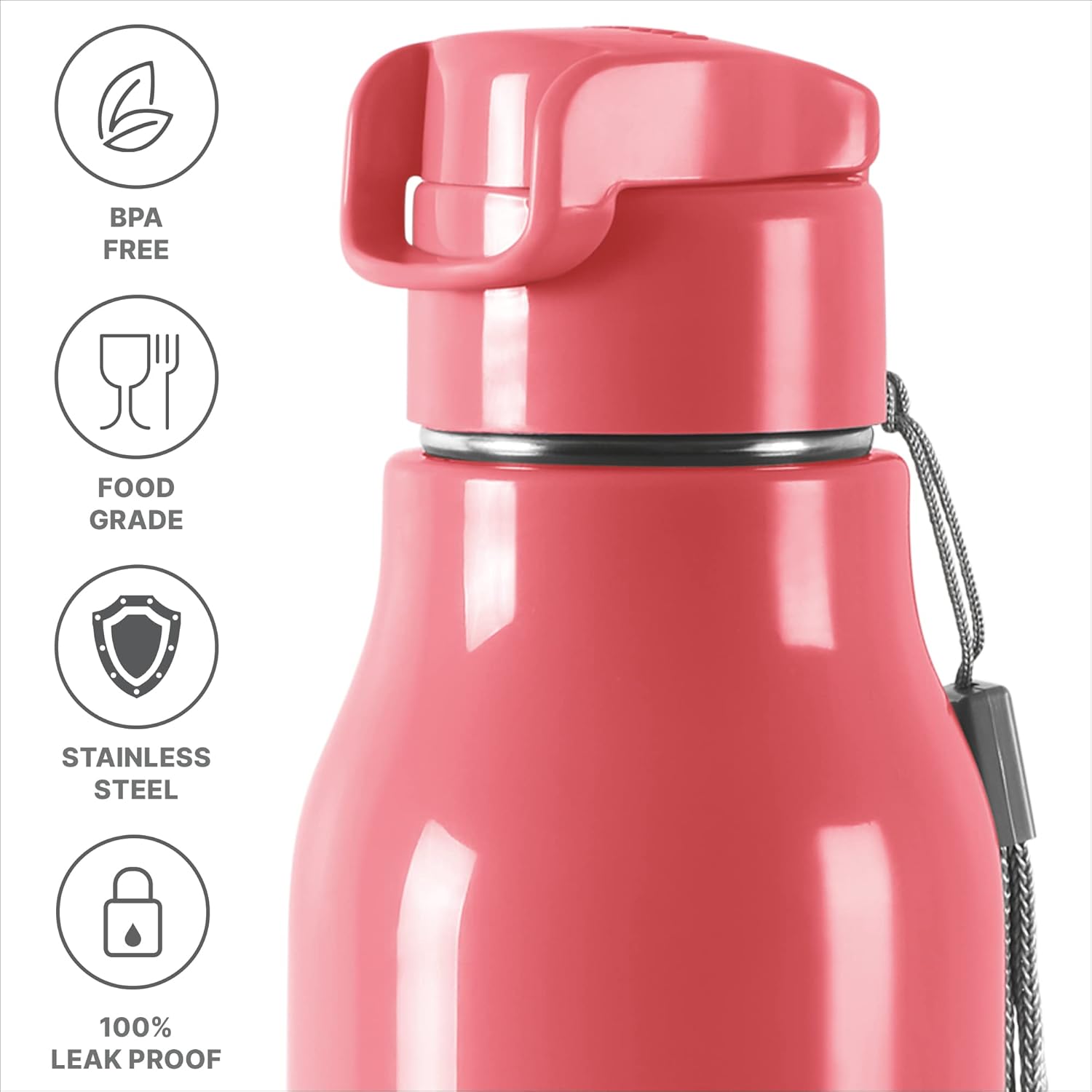 Milton Steel Sprint 600 Insulated Inner Stainless Steel Water Bottle, 510 ml, Pink | Hot or Cold | Easy Grip | Leak Proof | School | Office | Gym | Hiking | Treking | Travel Bottle