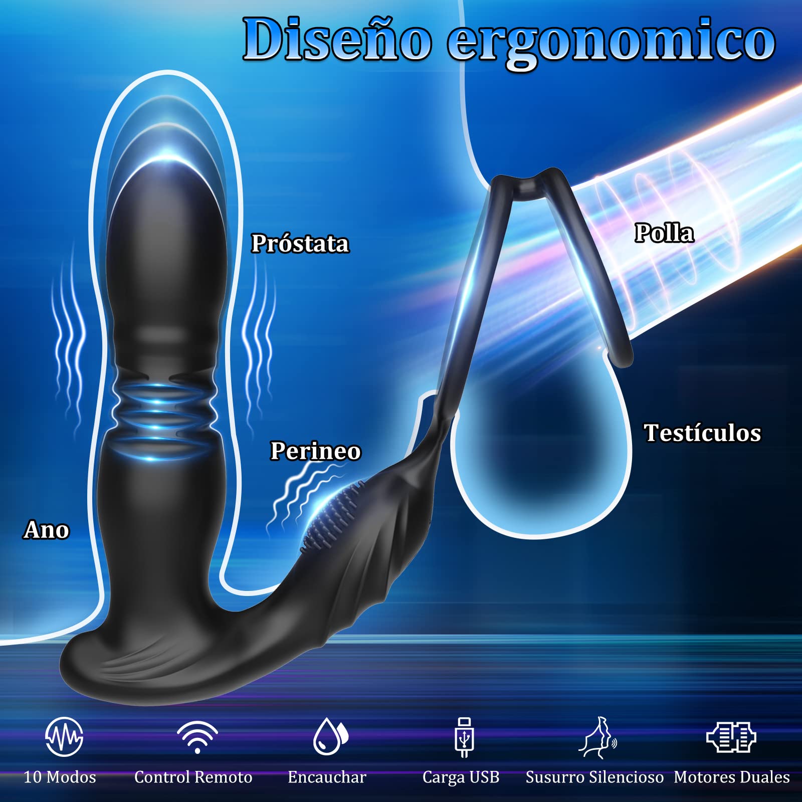 3 EN 1 Vibrador de Anal con Anillo de Pene, Juguetes Sexuales Anales Masculinos, Estimulador de Anal, Vibrador de Próstata con 10 Modos de Empuje&Vibratorios, Vibrador Consolador para Hombres