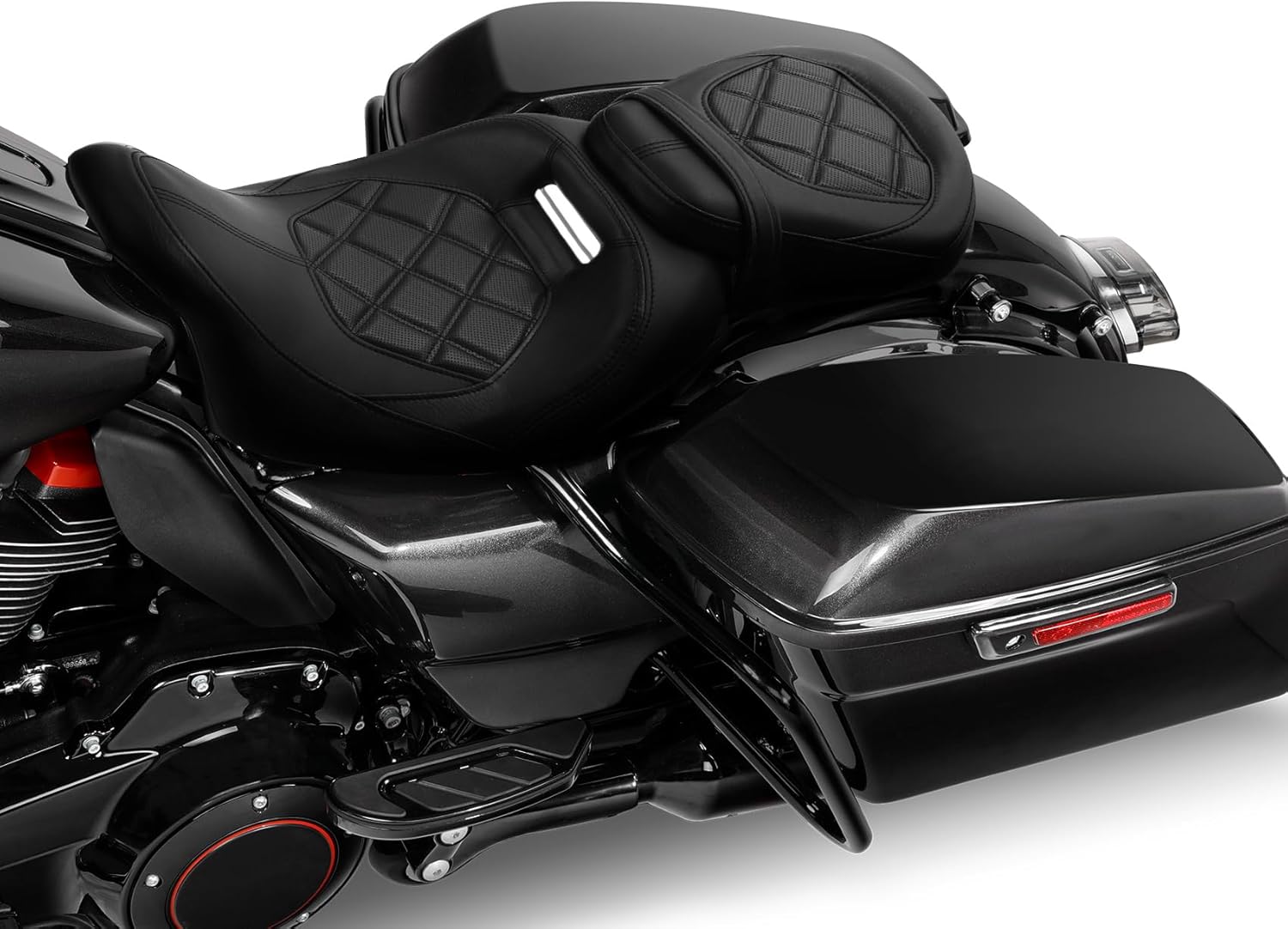 C.C. RIDER Low-Profile Leather Rider Seat Pillion Driver Passenger Seat for Harley Touring Road King Street Glide Road Glide Electra Glide 2009-2023 CVO Touring models 2009-2022