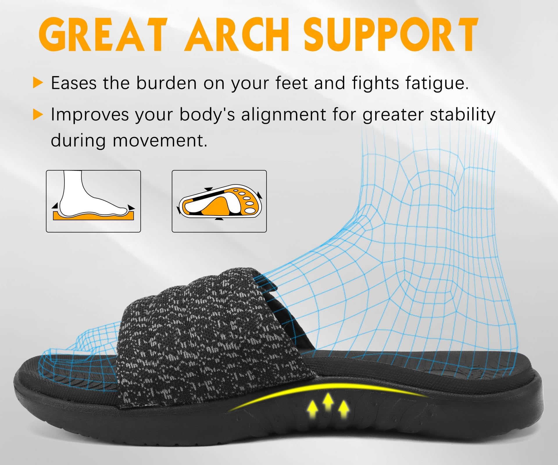 ONCAI Mens Sandals, Arch Support Sport Slides Open Toe Adjustable Straps Orthotic Cushioned Footbed for Plantar Fasciitis Rubber Soles Size 6.5-14