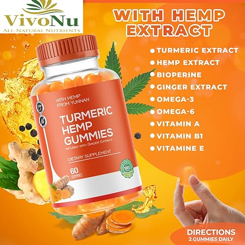 Miniatura 6 de Gomitas de curcumina de cúrcuma, bioperina y cáñamo - 1200 mg (60 gomitas)