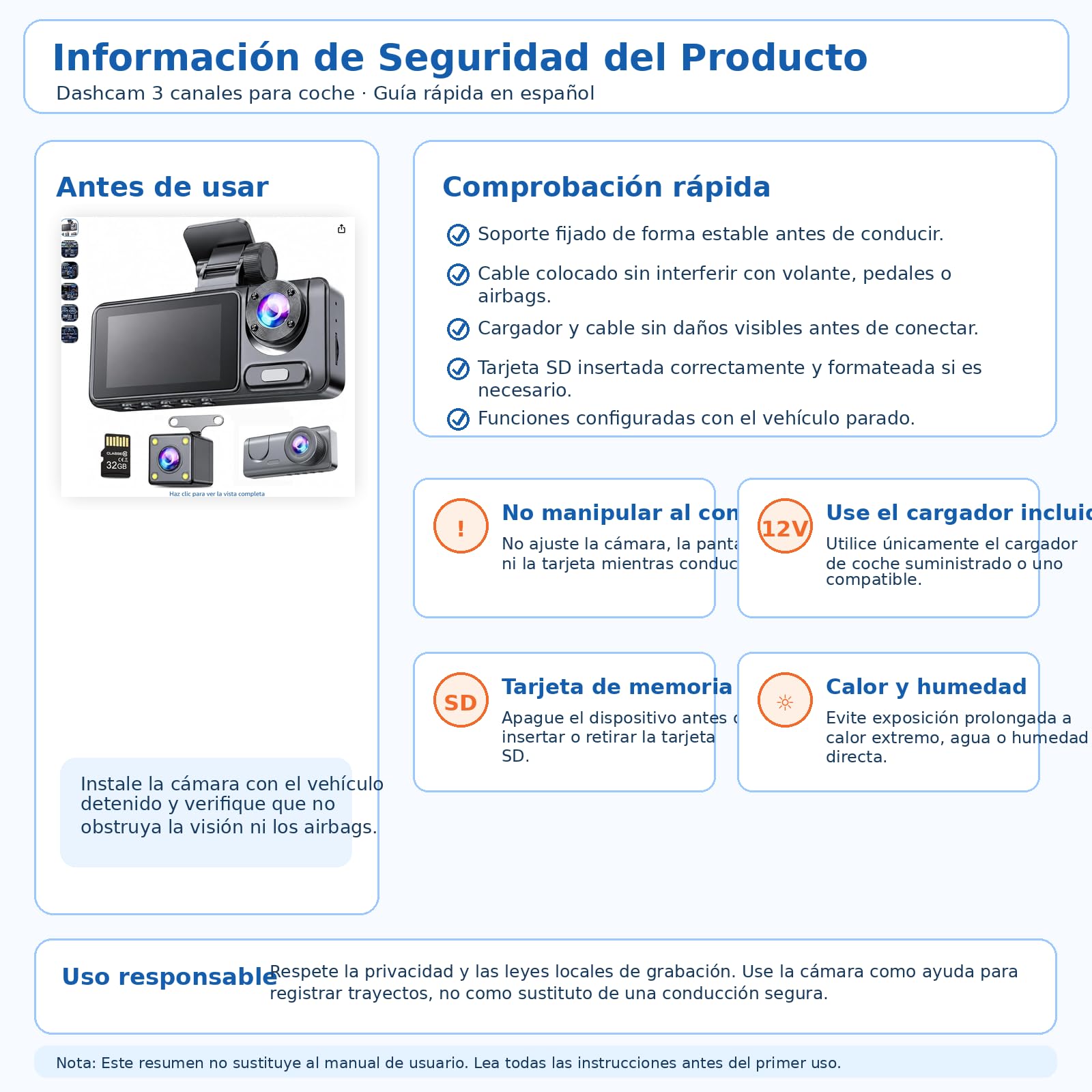 Dashcam 4K para Coche 3 Canales, Cámara Delantera Interior y Trasera con WiFi, Tarjeta 32GB, Pantalla IPS 2.0", Gran Angular, Visión Nocturna, Sensor G, Grabación en Bucle y Modo Parking 24H
