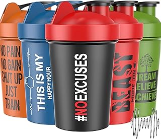 JEELA SPORTS 5 PACK Protein Shaker Bottles for Protein Mixes -20 OZ- Dishwasher Safe Shaker Cups for Protein Shakes - Shaker Cup for Blender Protein Shaker Bottle for Shakes Protein Shake Blender