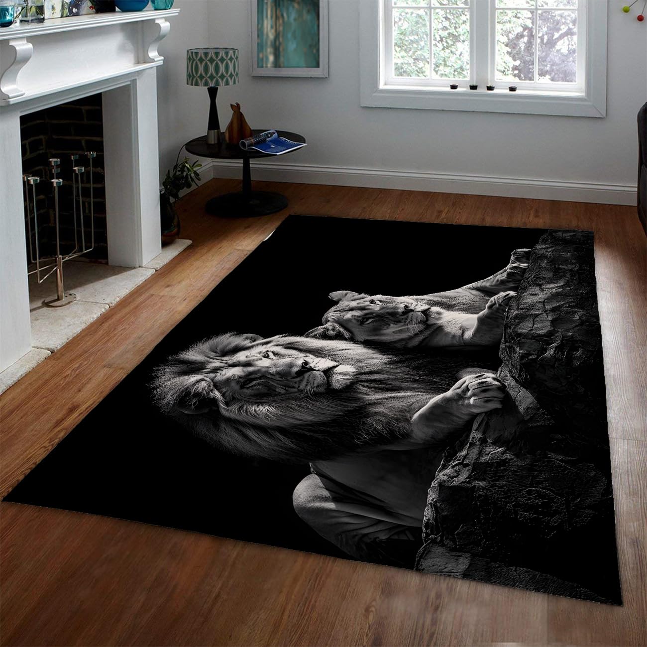 Tapis salon 100x150cm animaux sauvages noir et blanc doux et lavable pour chambre