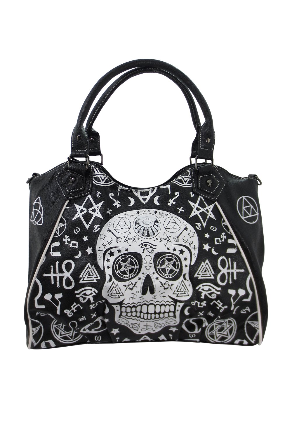 Gothic Rockabilly Skull Pentagram Shoulder Bag - Handbag Purse, Black