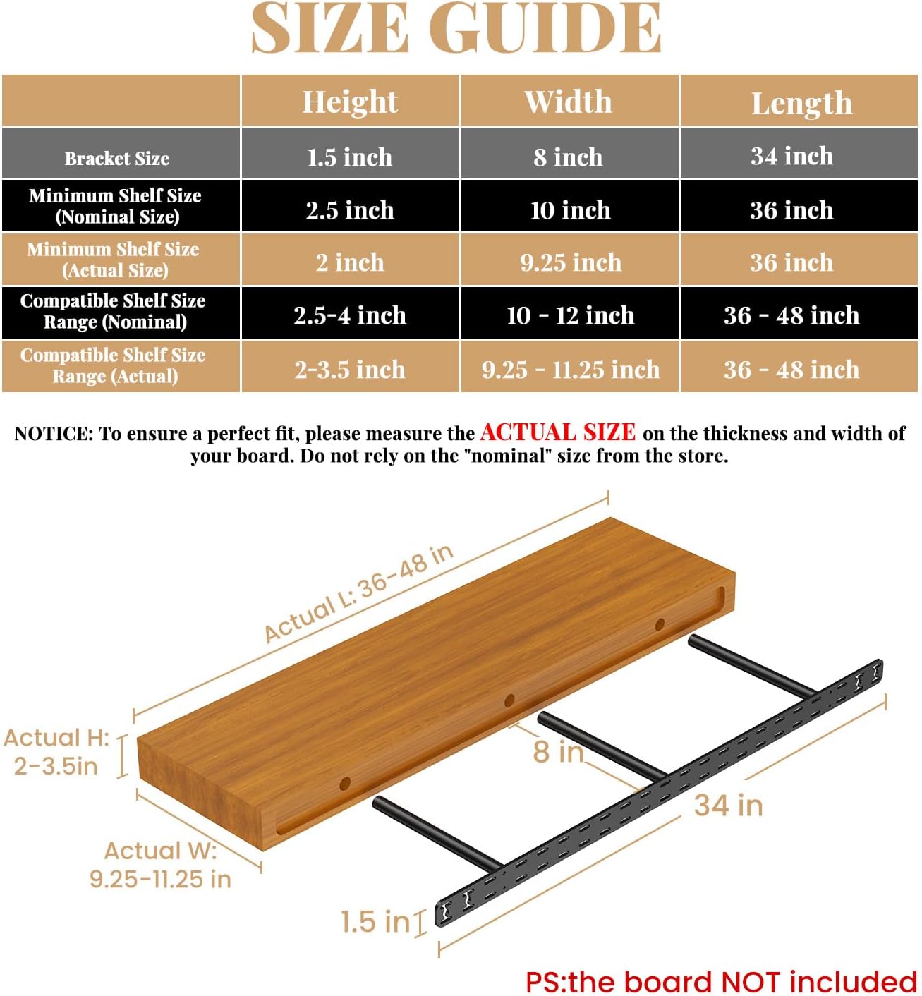 1 pack large shelf brackets long floating shelf bracket invisible floating shelf hardware heavy duty floating mantel brackets(43x8x1.5 without tools) 43"x8"x1.5"