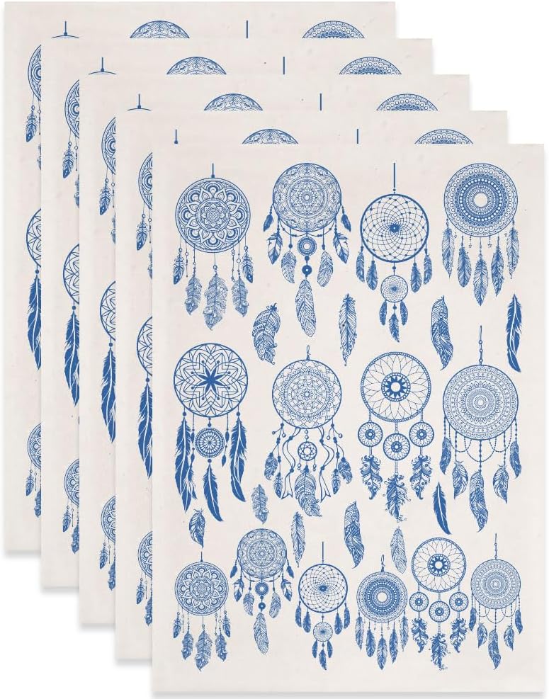 SUPERDANT 5PCS Stylized Waves Underglaze Paper Transfer Tribal Patterns Transfer Paper for Clay Ceramic Porcelain Under Glaze Transfers for Pottery Blue Underglaze Decal Papers Handcrafted Gifts