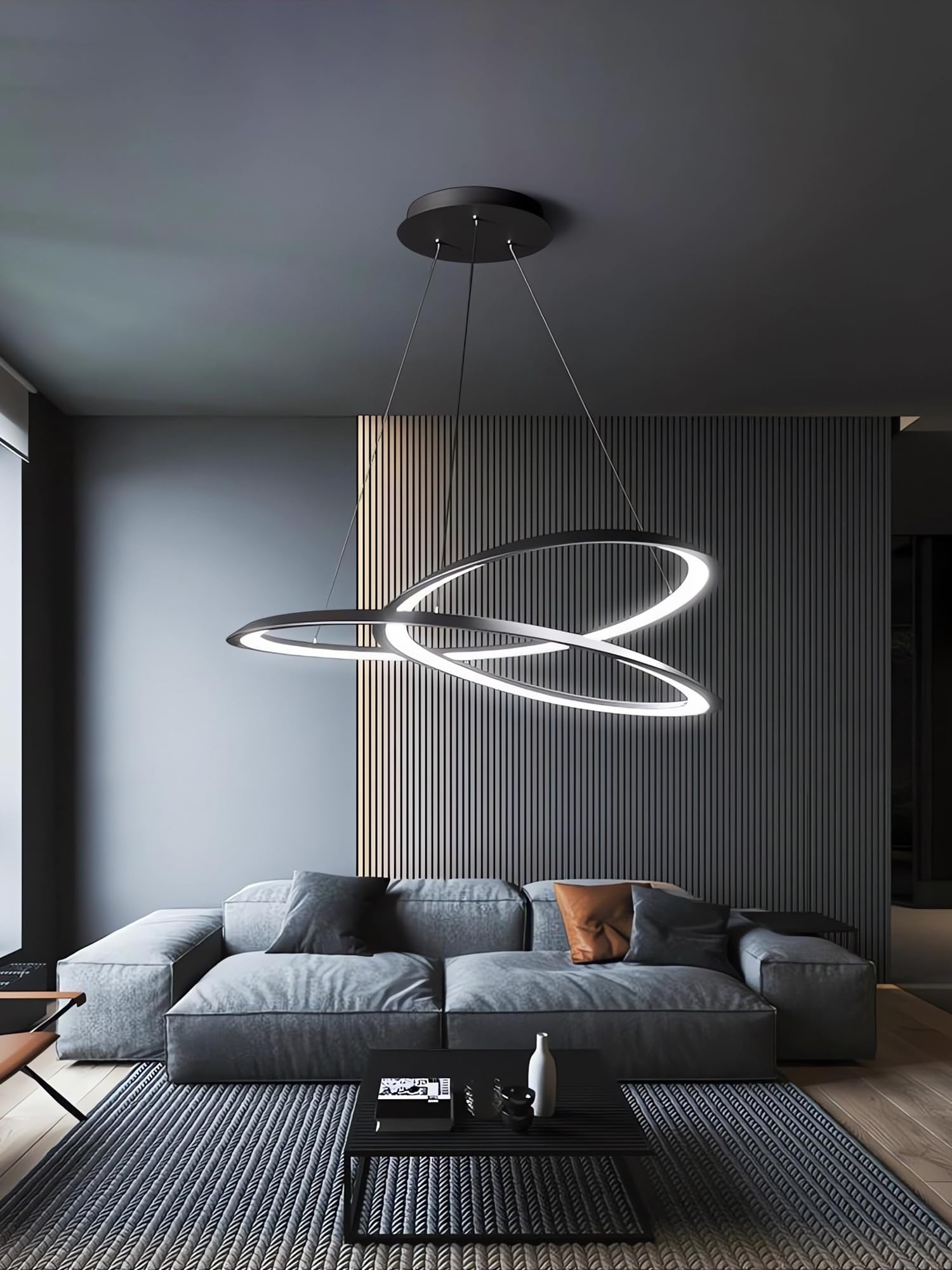 Lampa wisząca LED Nowoczesna sufitowa Lampy wiszące Ściemniane za pomocą pilota spiralne oprawy wiszące Oświetlenie wiszące z regulacją wysokości do salonu sypialni biura jadalni (80cm)