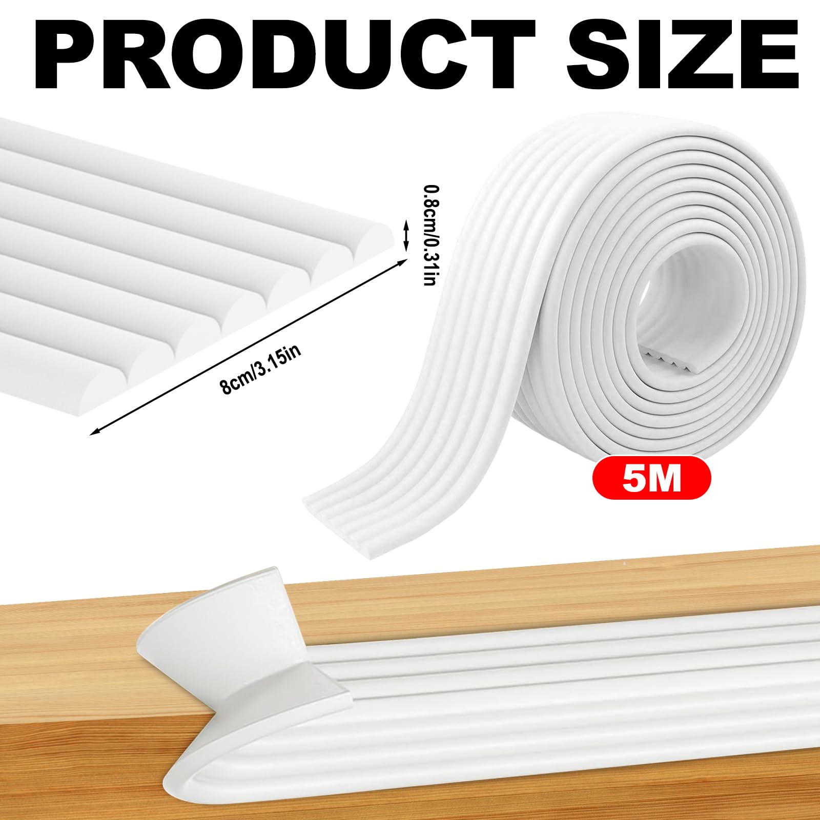 Protector de cantos para bebé, autoadhesivo, 5 m, suave protección para esquinas de bebé, de espuma, para muebles, cama, alféizar de ventana y escritorio (blanco)