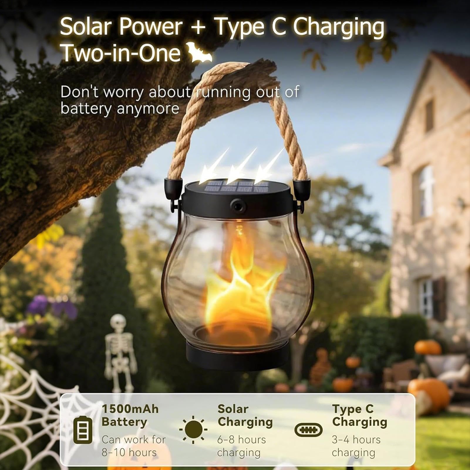 Linternas Solares - Solars Linterna Exterior | Luces Colgantes Auto | De Jardín Impermeables | Flammering Flame Hangable Gardens Lámpara Para Árbol Ramas Patio Porch Yard Pergola Hauted Ho