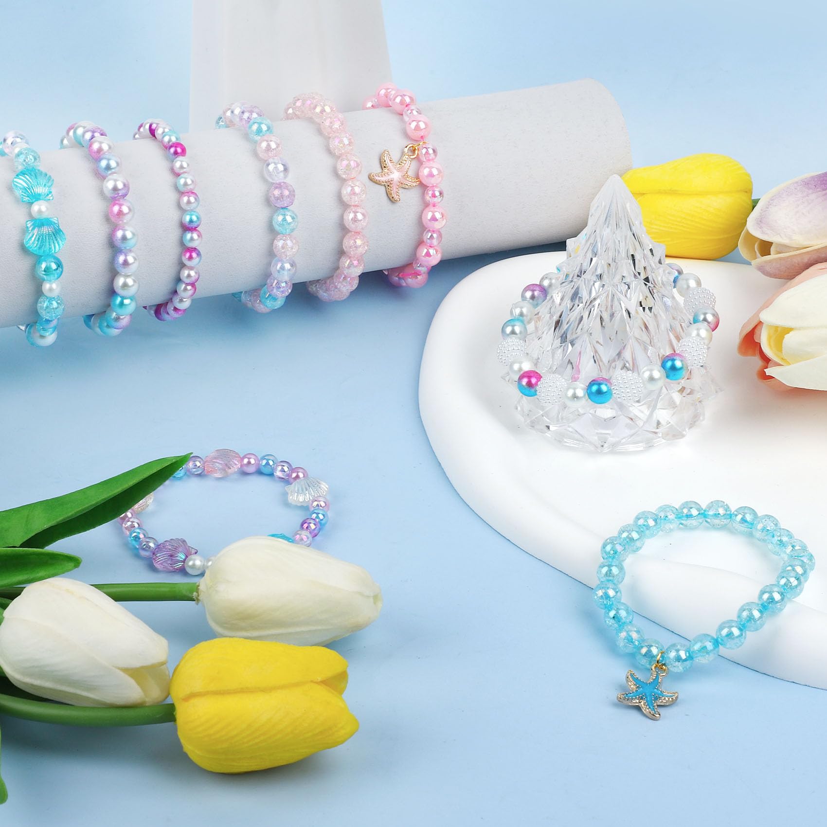 Acerich 1400 Pcs Mermaid Beads Bracelet Making Kit, Charm DIY Mermaid Beads for Jewelry Making with Ocean Shell, Friendship Bracelet Kit for Girls with Starfish Shell - Image 2