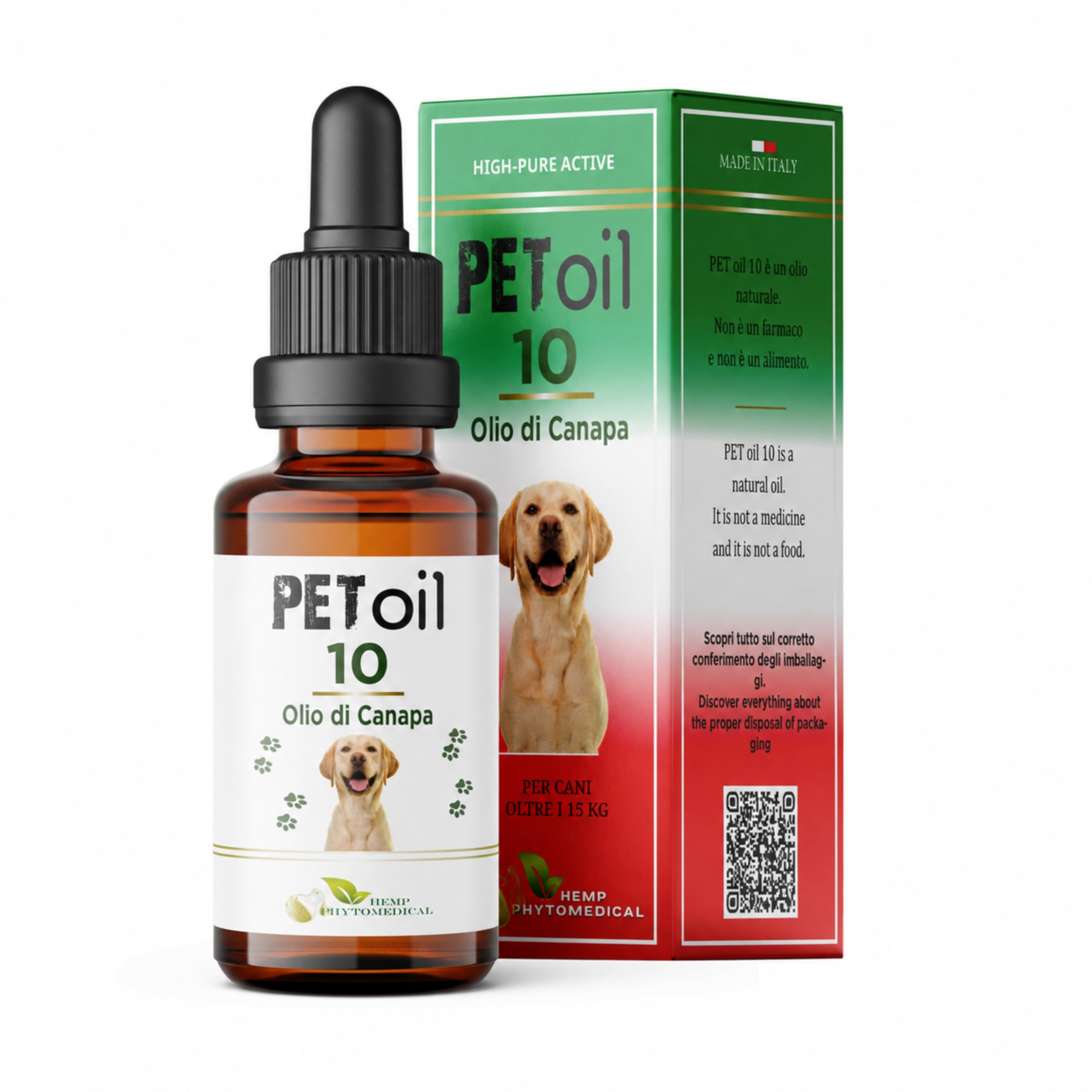 Pet Oil 10 Olio di Canapa per Cani Taglia Media/Grande | Certificato, 100% Naturale, Formula Premium, Made in Italy