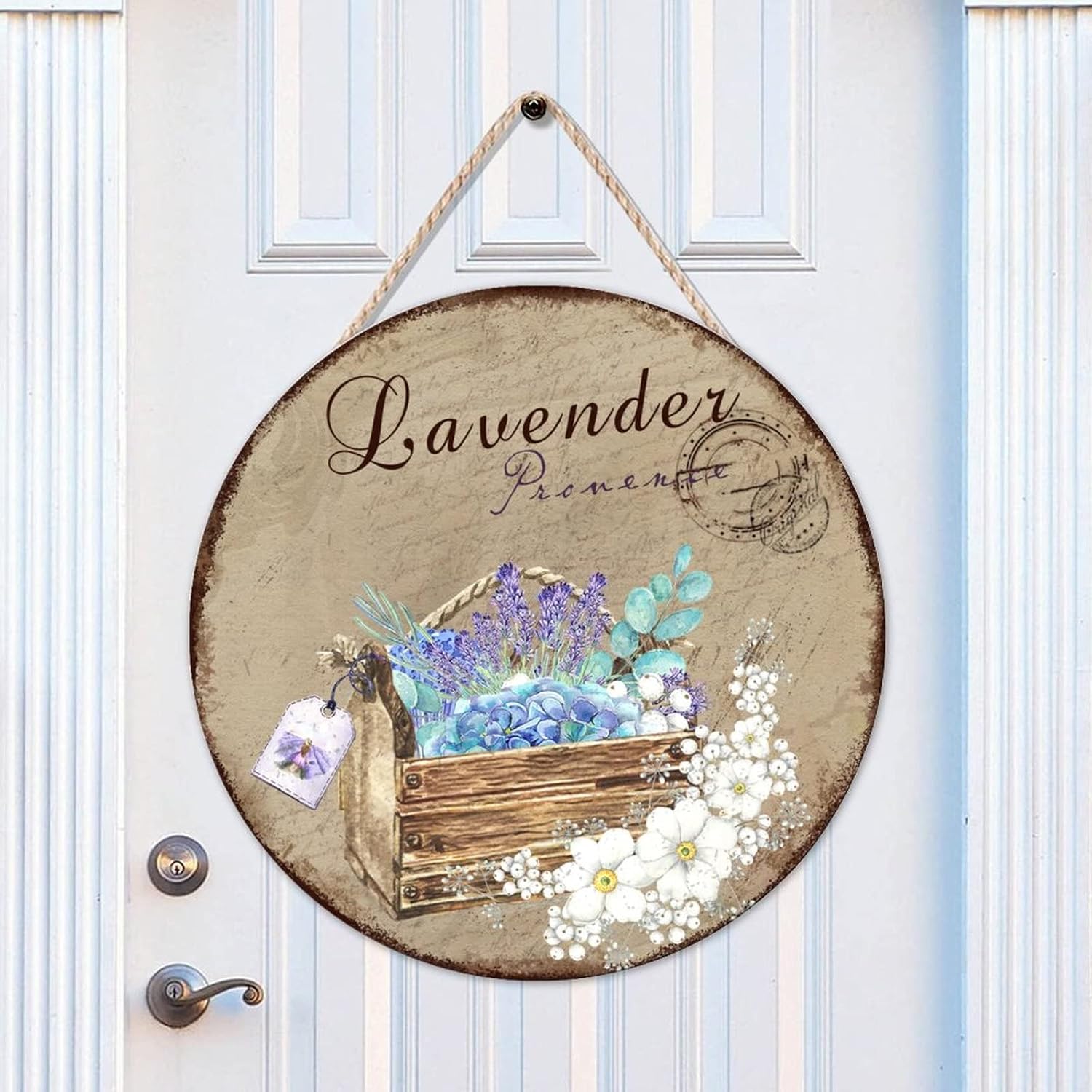 Personalized Pattern Front Door Sign, Lavender Wood Door Sign, Flower 16x16in Wall Door Hanging Sign Farmhouse Backyard Door Hanger Wall Decor Housewarming Gifts