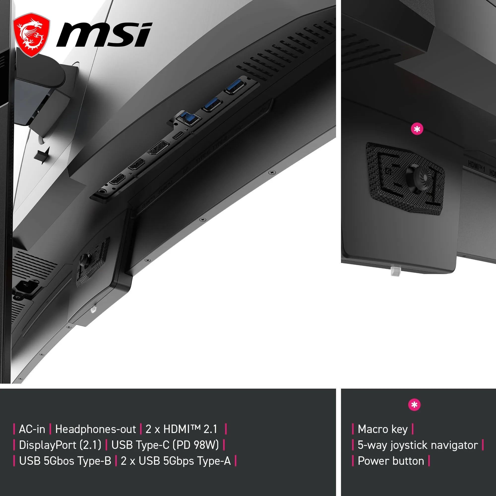 MSI MPG 341CQR X36-34" monitor gier UWQHD (3440x1440, 1800R), 5ª gen QD-OLED, 360Hz, 0,03ms, HDR Customization, Adaptive-Sync, KVM, HDMI 2.1, DP 2.1, USB-C (98W PD), AI Vision, Czarny