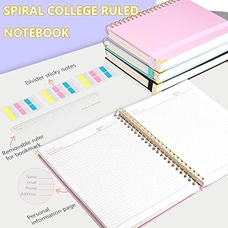 HAUTOCO Spiral Notebook 8.5"x 11", College Ruled Leather Notebook Journal with 320 Pages, A4 Pink Hardcover Notebook, 100 GSM Paper, Lined Paper Journaling Notebooks for Women Work School Office