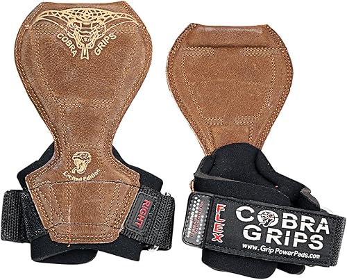 Cobra Grips Flex Model Weight Lifting Gloves Heavy Duty Straps Alternative Power Lifting Hooks for Deadlifts with Padded Wrist Wrap Support Cuero