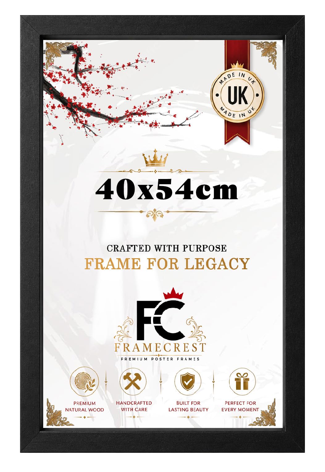 FRAMECREST Personalized 40x54cm Poster Frame | Picture Frame | MDF Wood HD Styrene | Horizontal Vertical Hanging | For Anniversary/Birthday/Wedding/Gift-[Matt Black]