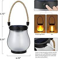 Vista 4 de Solar Lanterns Outdoor Waterproof, 2 Pack Dancing Flame Solar Lantern Outdoor Lights, USB/Solar Powered Hanging Outdoor Lanterns Decorative for