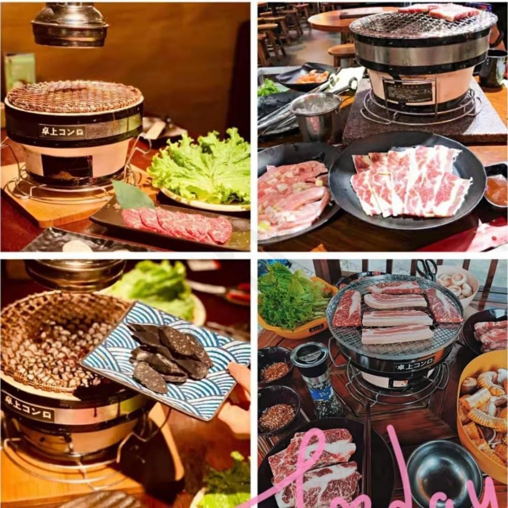 珪藻土七輪 大型 大きいサイズ 切り出し 火消しつぼになる テーブル用 アウトドア対応 炭火焼きに最適 4~5人用，屋外キャンプグリ