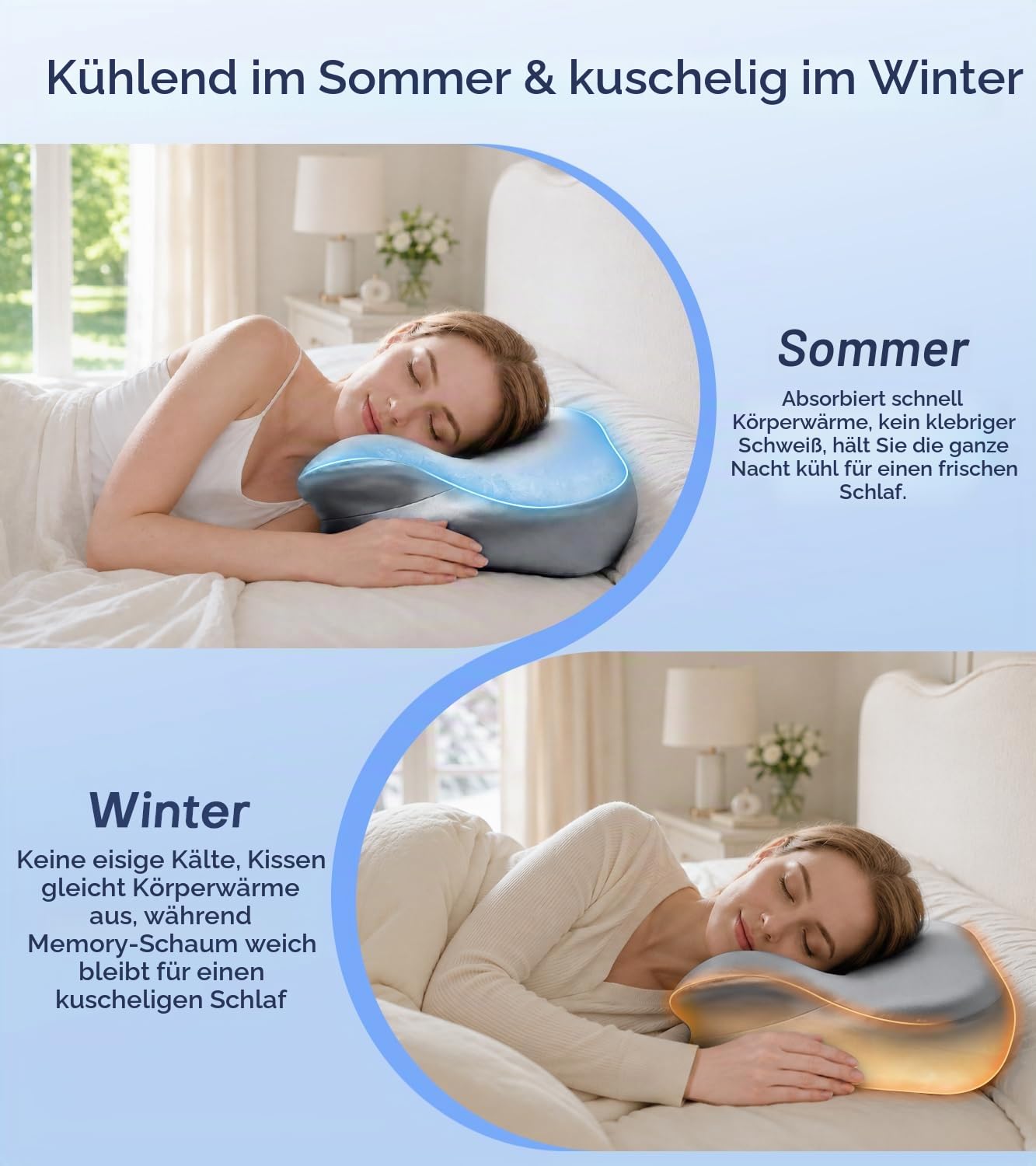 Kopfkissen, Memory Foam Gel Nackenkissen, Seitenschläferkissen & Schmetterlingskissen für Seiten, Rücken & Bauchschläfer