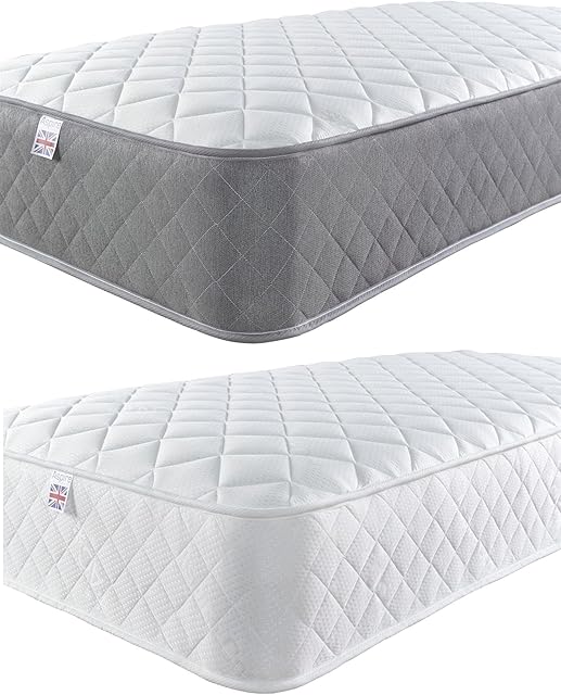 Aspire Beds Double Comfort Layers & AC Aspire-Cool Touch Diamond Tile Sleep Surface Foam Free Bonnell Sprung Value Mattress, White Border, 3ft Single (3ft x 6ft3)