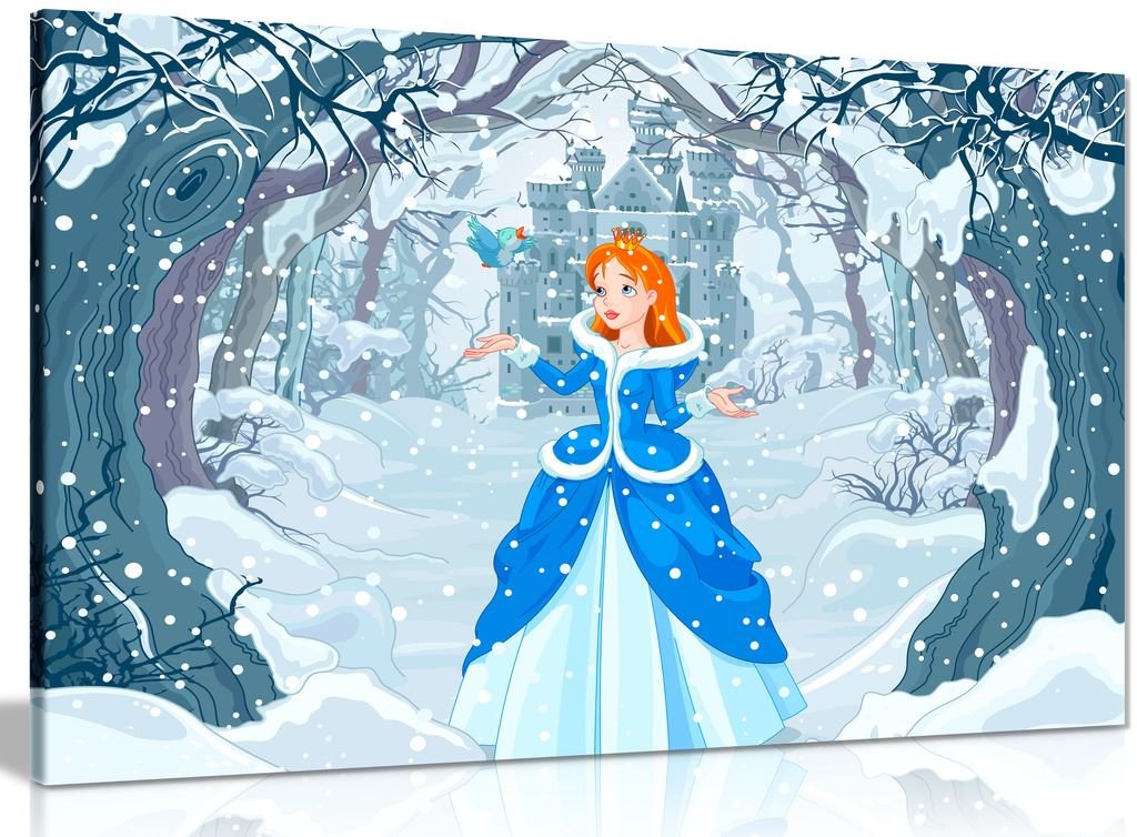 Panther Print Princess At Magic Winter Castle Canvas Wall Art Picture Print (24X16in)