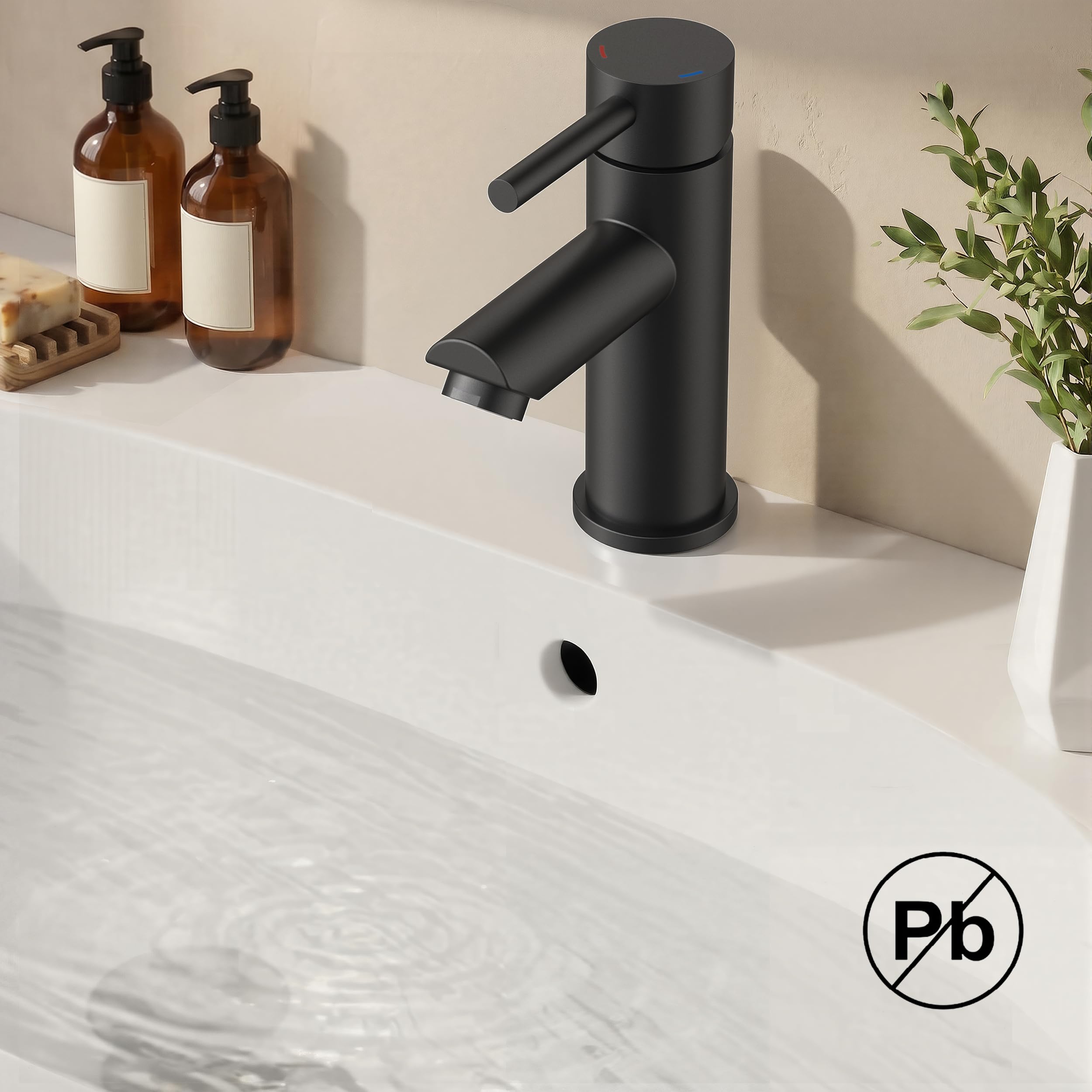 FORIOUS Grifo De Baño Con Desagüe, Grifo De Lavabo De Acero Inoxidable Con Altura De Salida 85MM, Mezclador Monomando Para Agua Fría Y Caliente En El Baño, Negro