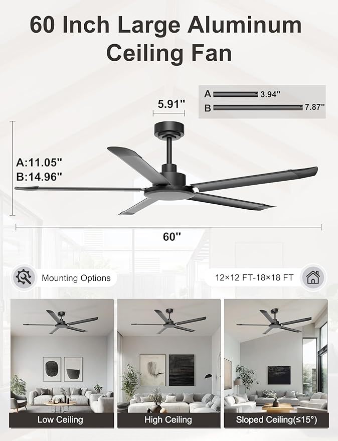 Ventilador de Techo 60 Pulgadas Industrial 220V con Control miniatura 3