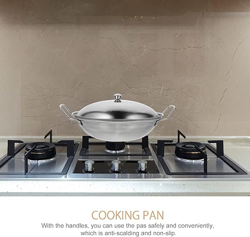 Miniatura 9 de BESTonZON Wok de acero inoxidable para exteriores con asa y tapa, 10 pulgadas, antiadherente, segura para estufas de gas y eléctricas