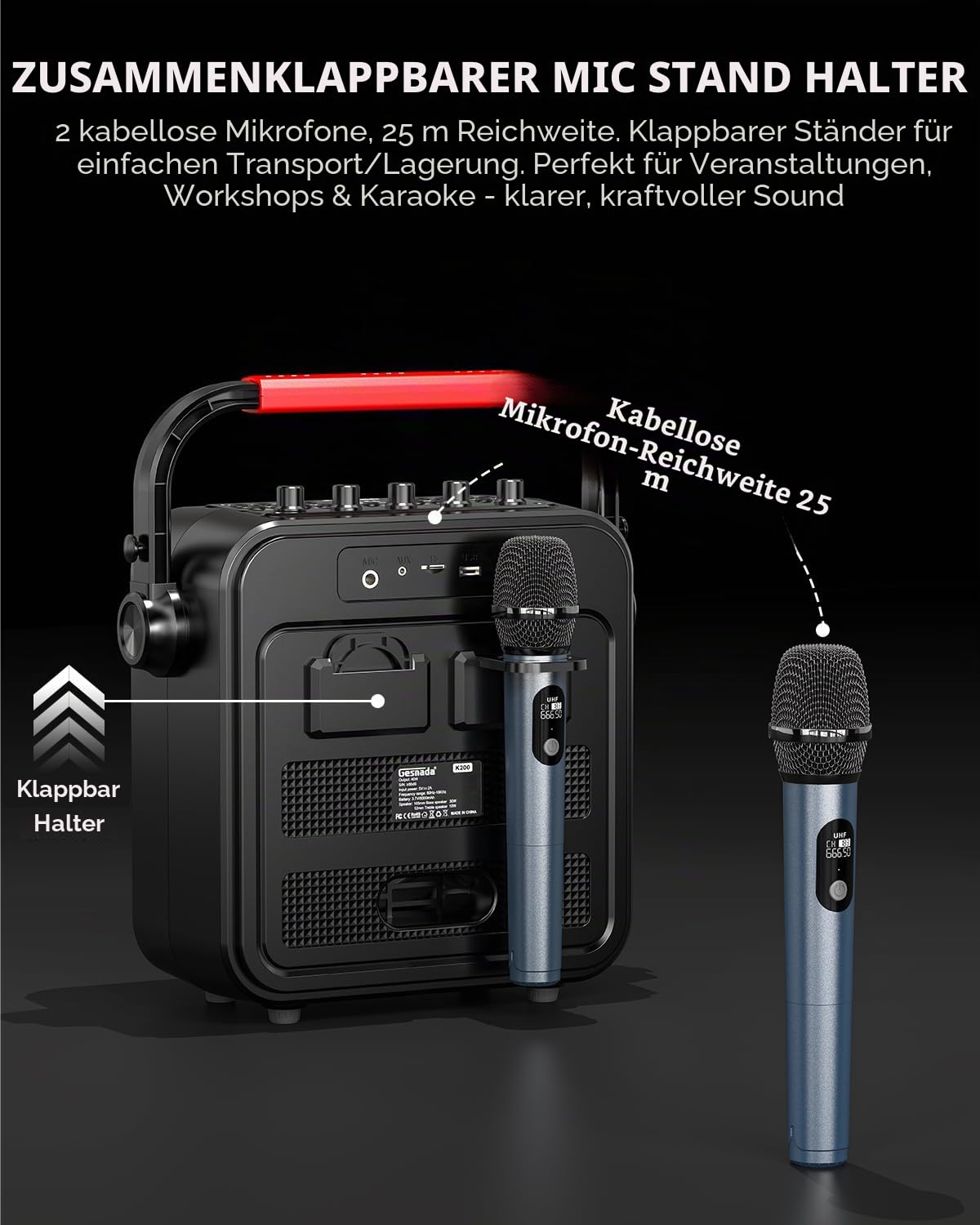 Karaoke Maschine,Karaoke anlage Box mit 2 mikrofonen,Bluetooth Lautsprecher,PA System mit Karaoke-Modus/Bass- und Höhenregelung/Mikrofon-Vorrang/Rec/EQ/FM/Echo/TWS,Supporta USB/TF/AUX