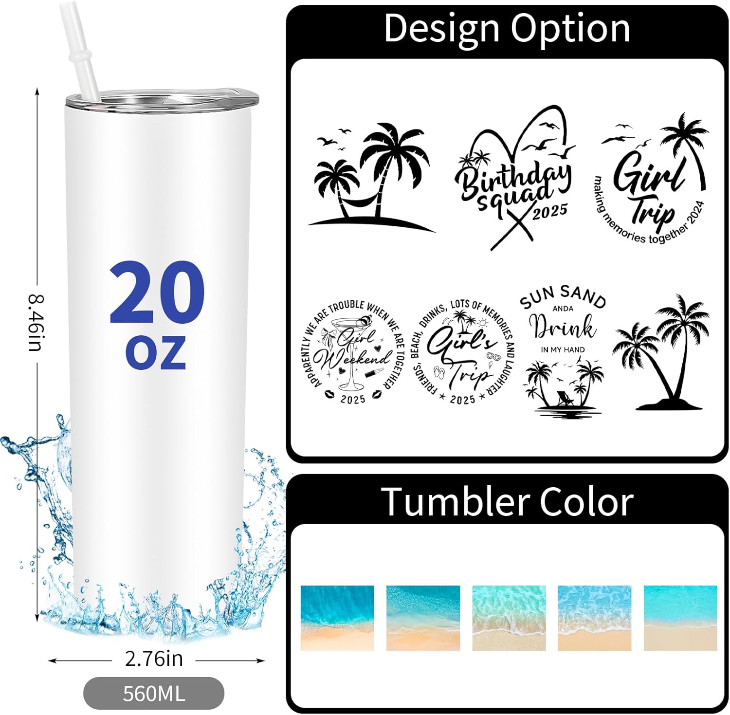 Personalized Girls Trip Tumblers Beach Travel Tumbler with Names Girl Weekend Birthday Vacation Cruise Cups 2025 Bachelorette Trip Gift Personalized Tumblers for Women,Besties,Wife - Image 3