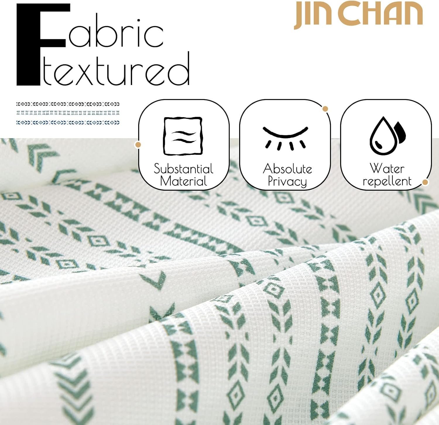jinchan Green and White Boho Striped Shower Curtain Modern Waterproof Fabric Shower Curtains for Bathroom with 12 Hooks 70x72 inches