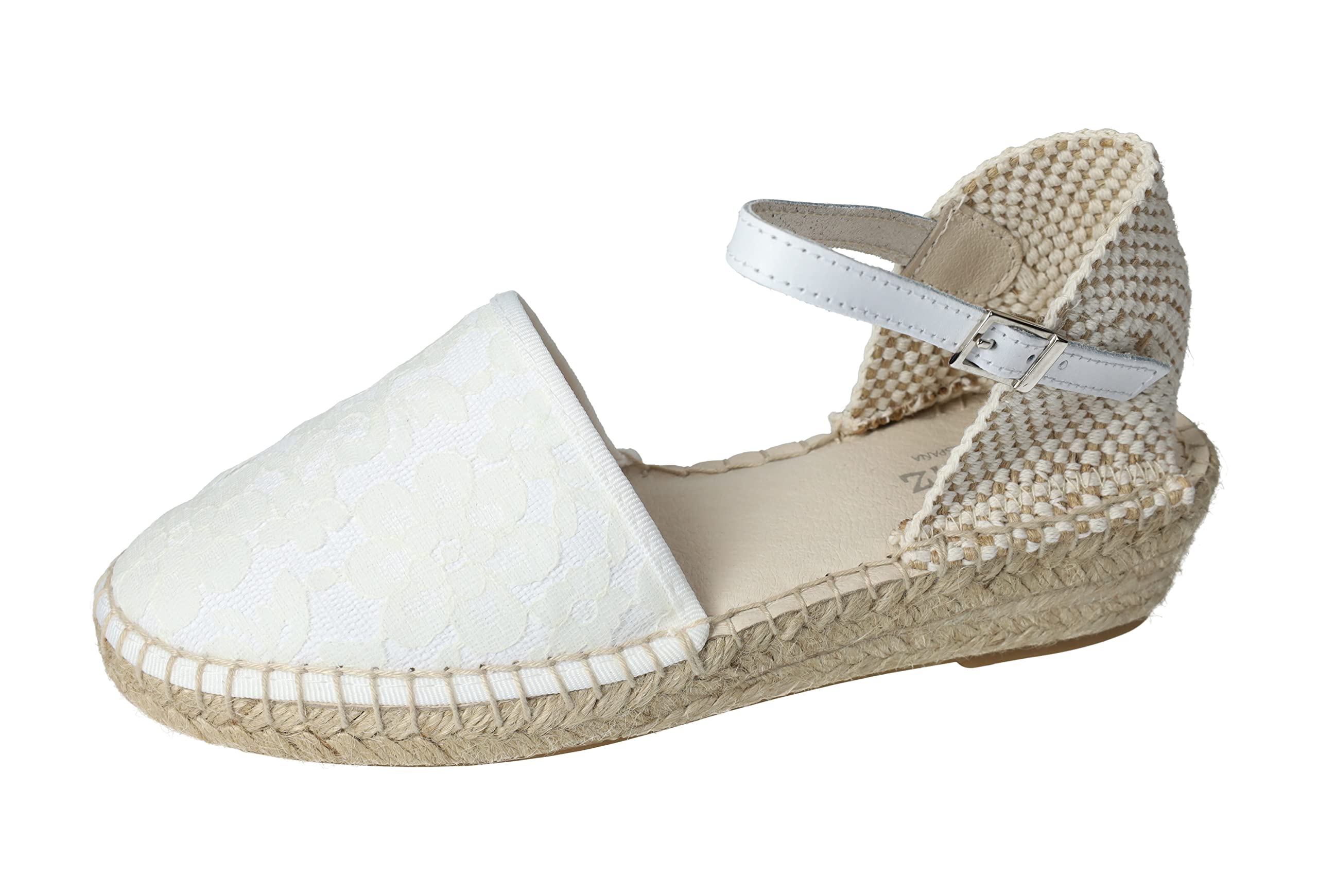 MADE IN SPAIN 223 Alpargatas ESPARDEÑAS para COMUNIÓN o Ceremonia de Lona Blanca con Flores pegadas Beig de Maredas Espadrilles Hechas en Caravaca de la Cruz, España NIÑA Zapato COMUNIÓN