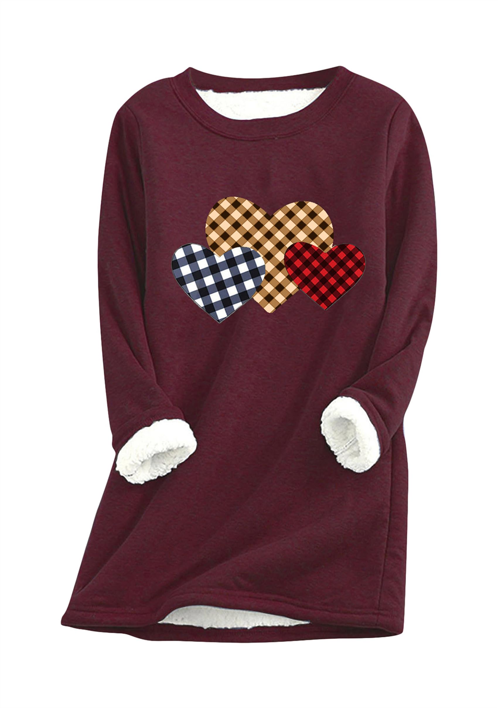 YMING Womens Sherpa Fleece Lined Pullover Winter Warm Crew Neck Sweatshirt Cute Cat Paw Tops Plus Size