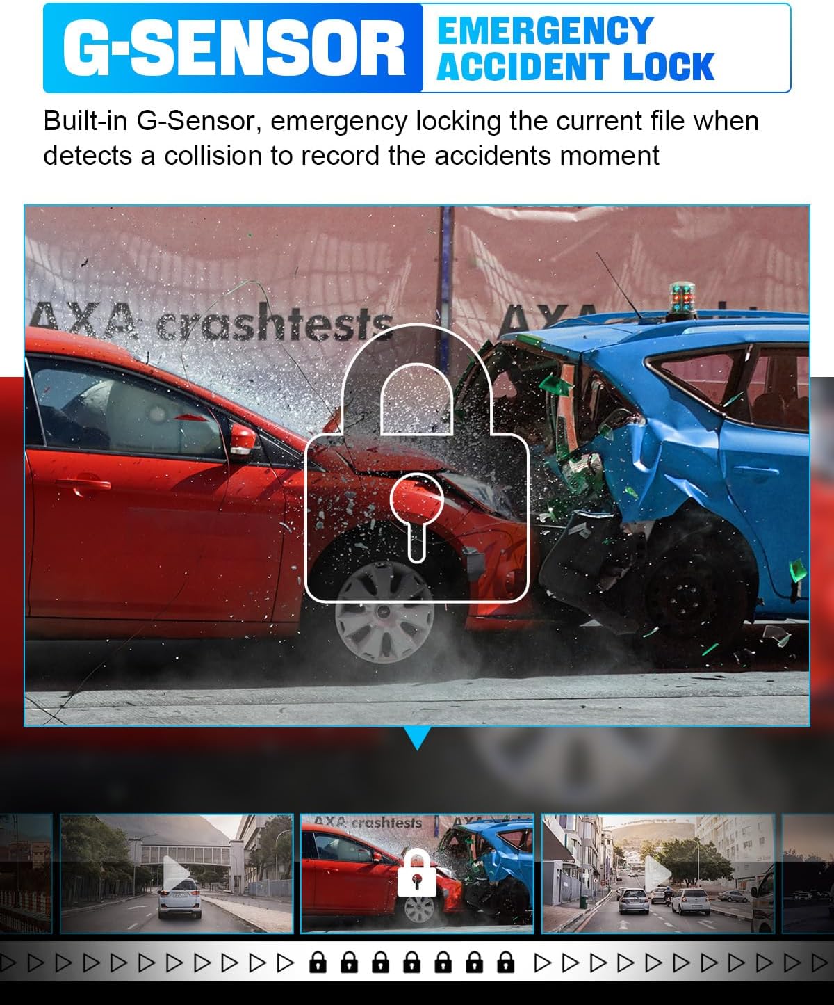 Abask Q40 Dashcam G-Sensor detecting a collision and locking the video file.