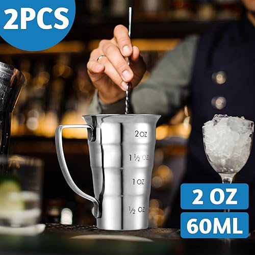 Miniatura 3 de Zeyune Jiggers escalonados de 2 onzas con mango de acero inoxidable para medir bebidas, herramienta de medición escalonada para camareros, bares,