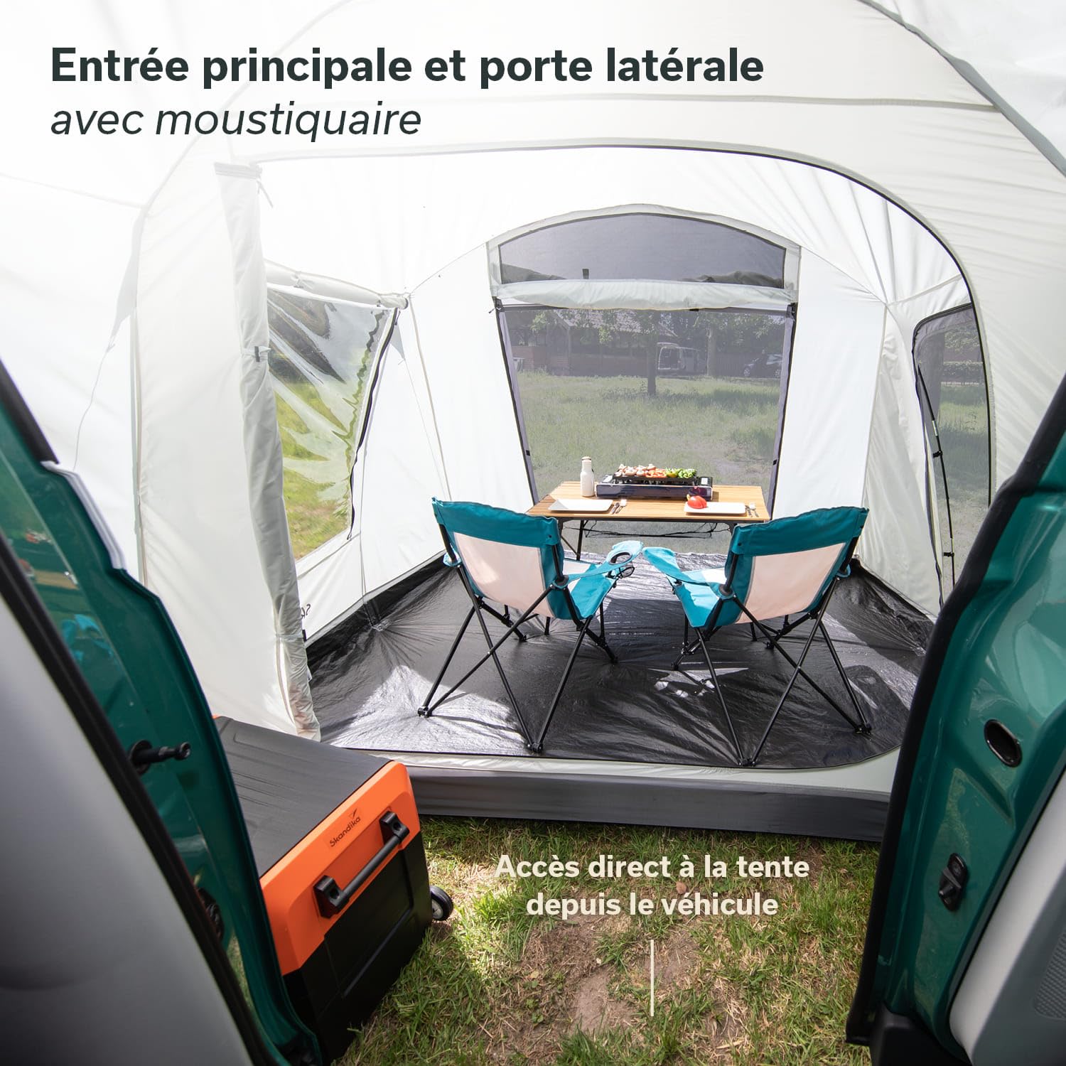Skandika Camper Tramp Auvent de bus | Autonome avec cabine de couchage pour 2 à 4 personnes, hauteur debout 2,1 m, toit pare-soleil, colonne d'eau 3000 mm | Tente pour voiture, bus, van, monospace,