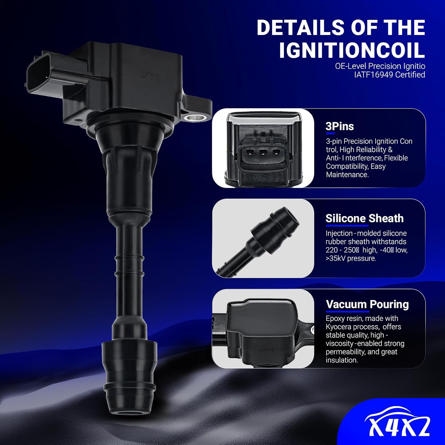 UF510 Ignition Coil & 6240 Double Iridium Spark Plug For Nissan 2005-2006 Armada,2004 Pathfinder Armada,2004-2007 Nissan TITAN/2004-2006 INFINITI QX56 5.6L V8 Replaces# GN10243, 5C1482