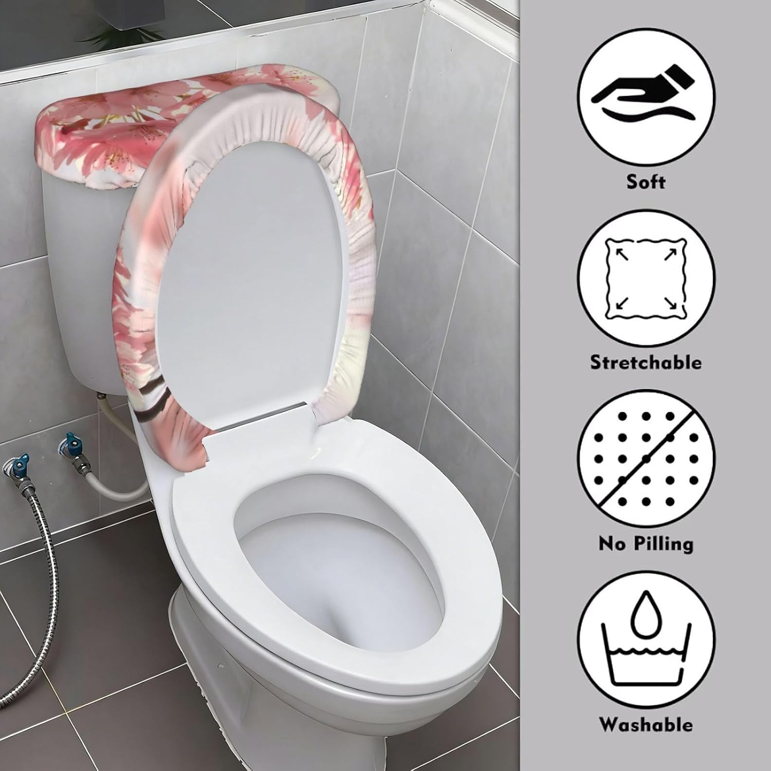 2 Pcs Toilet Lid Cover And Toilet Tank Cover Washable For Bathroom Decor image 3