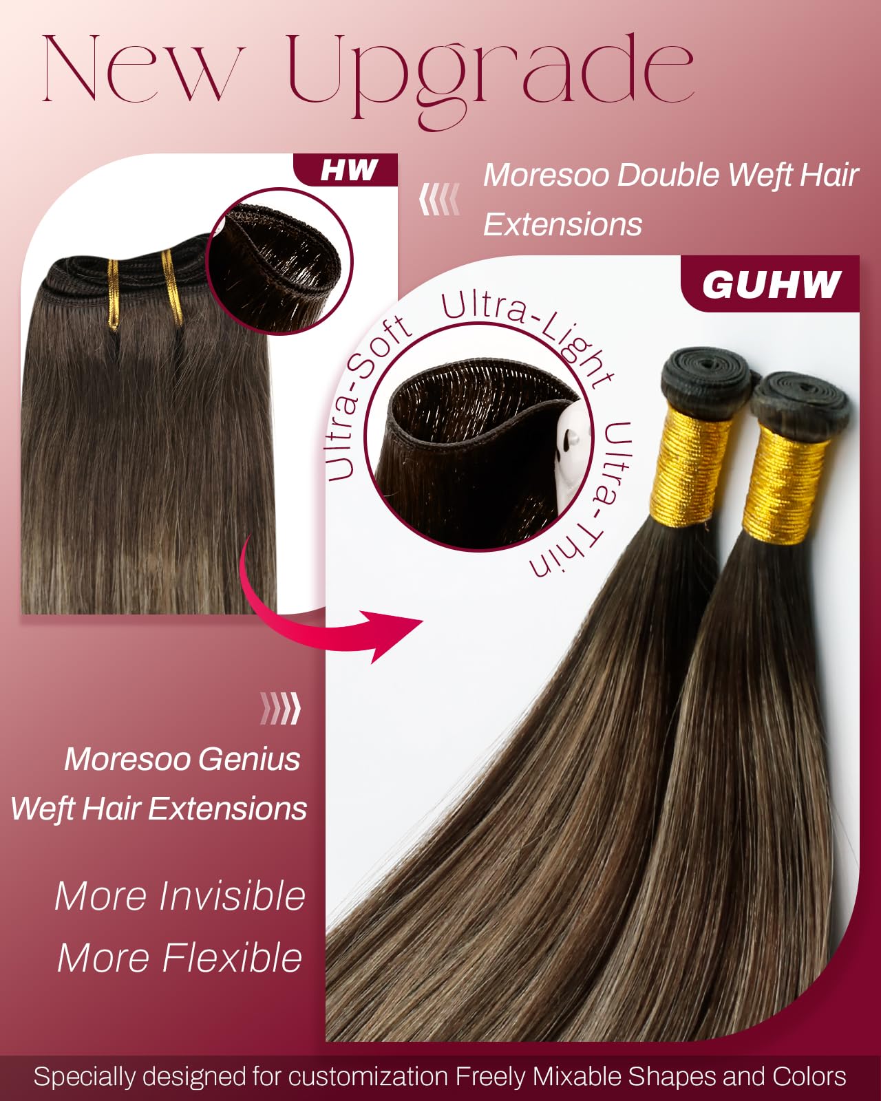 Moresoo Weft Hair Extensions Real Human Hair Medium Brown Highlighted Platinum Blonde Sew in Human Hair Extensions Brown to Blonde Full Head Remy Straight 18 Inch 100g/Pack #P6/60 — view 197
