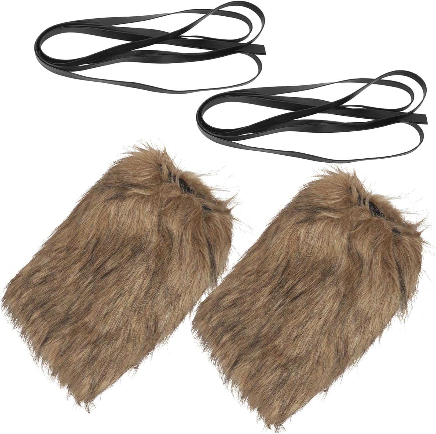 Viking Faux Fur Leg Warmers for Men and Women Medieval Costume Accessories Furry Boot Covers for Halloween and Cosplay Brown