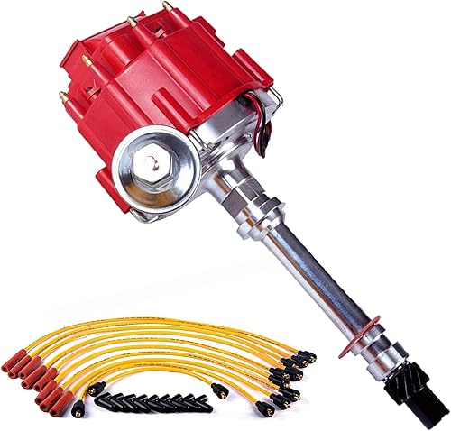 MOSTPLUS Distribuidor con cables de bujía, combo de encendido compatible con Chevy SBC 350 BBC 454 HEI 850002 D1002