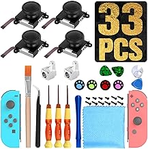 [New Version] 4 Pack Joycon Joystick Replacement 3D Joystick Analog Left/Right Thumb Sticks Sensor Caps for Nintendo Switch Joy Con Controller, Joycon Repair Kit, NS Repair Tool 33 PCS