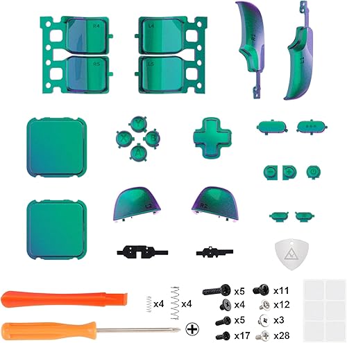 Miniatura 2 de eXtremeRate Juego completo de botones de repuesto verde camaleón para cubierta de vapor, botones de disparo ABXY D-pad personalizados para consola