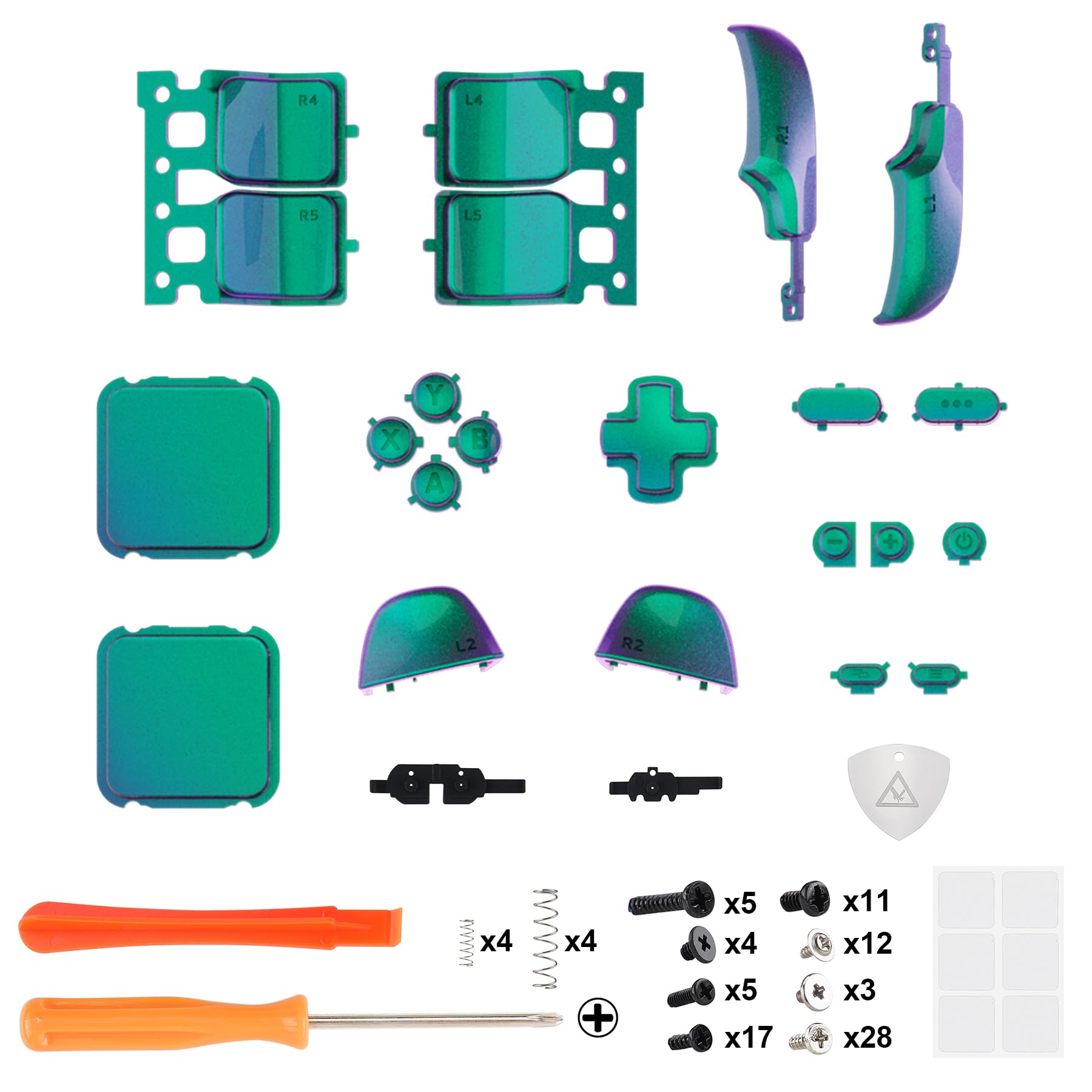 eXtremeRate Tasti Kit per Steam Deck LCD,Pulsante ABXY D-Pad Trackpad Bumpers Trigger Grilletti Ricambio per Steam Deck LCD con Cacciaviti(Senza Console)-Camaleonte Verde Viola
