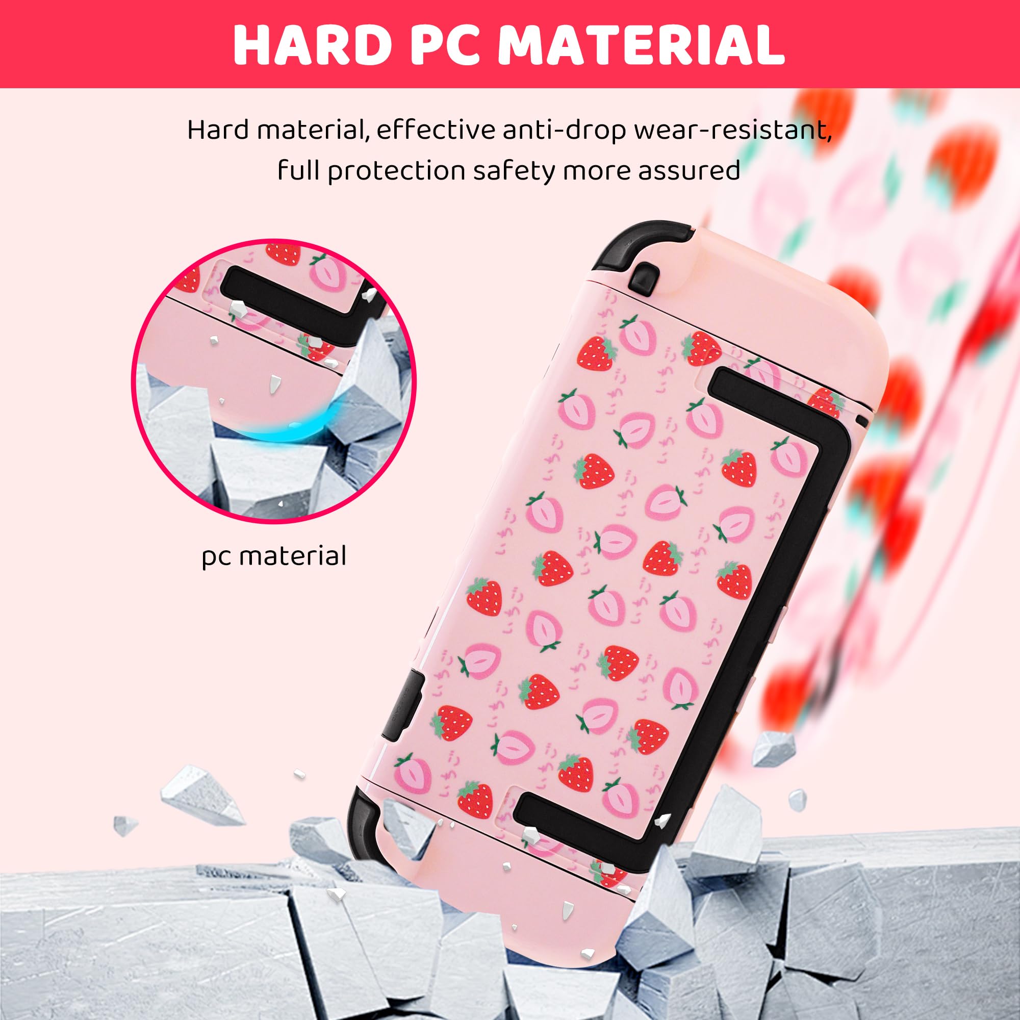 GLDRAM Custodia da trasporto rosa fragola per Nintendo Switch 2 (2025), set di accessori da ragazza carino con borsa da viaggio, custodia protettiva rigida in PC, pellicola protettiva, impugnature per