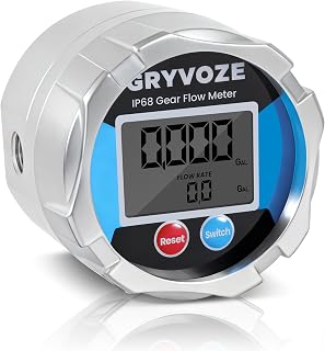 GRYVOZE 1/2" NPT Digital Gear Flow Meter ±0.5% Accuracy 0.05-6.6 GPM for Motor Oil, Lubricants, Antifreeze & Hydraulics